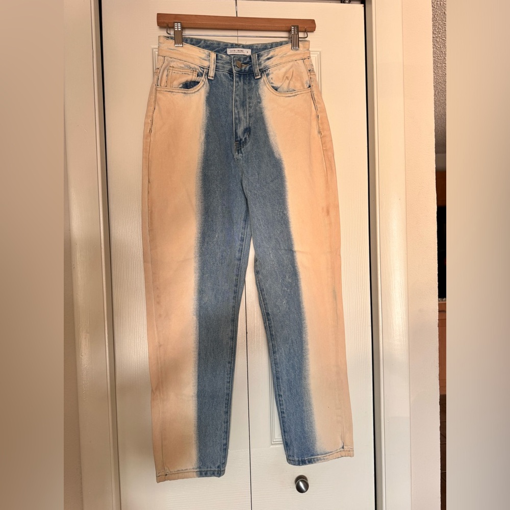 Two Toned Blue & White Straight Leg 12th Tribe Jeans